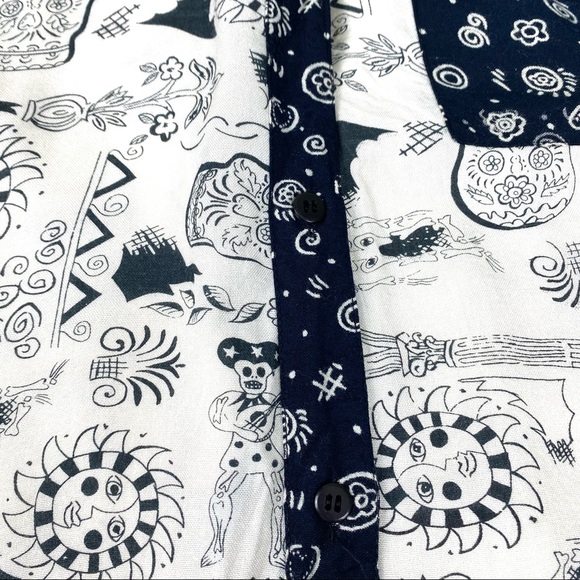Vtg Zarus Day Of The Dead Skull Goth Print Button Down EUC - Picture 7 of 13